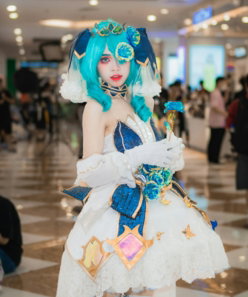 A woman dressed in a cosplay costume